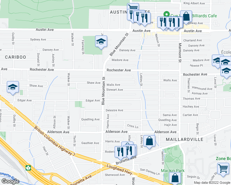 map of restaurants, bars, coffee shops, grocery stores, and more near 920 Stewart Avenue in Coquitlam