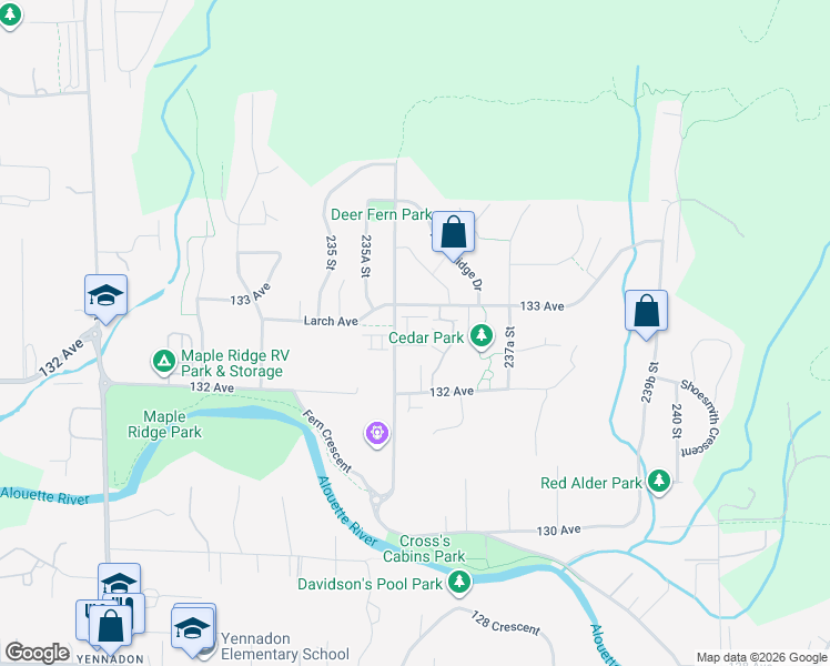 map of restaurants, bars, coffee shops, grocery stores, and more near 13277 236 Street in Maple Ridge