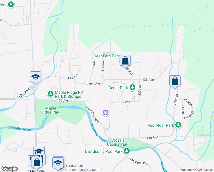 map of restaurants, bars, coffee shops, grocery stores, and more near in Maple Ridge