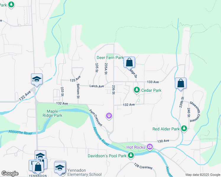 map of restaurants, bars, coffee shops, grocery stores, and more near 13263 236 Street in Maple Ridge