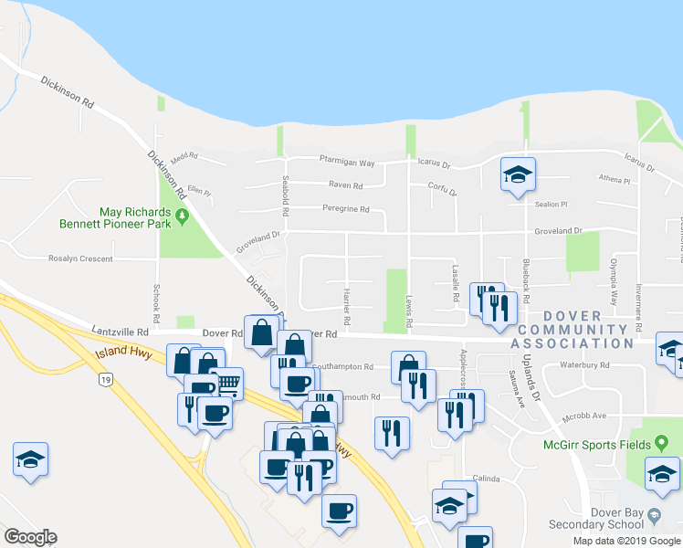 map of restaurants, bars, coffee shops, grocery stores, and more near 6502 Gerke Place in Nanaimo
