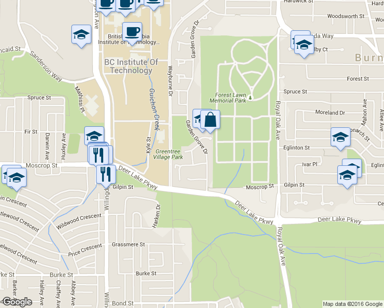 map of restaurants, bars, coffee shops, grocery stores, and more near 4597 Elmgrove Dr in Burnaby