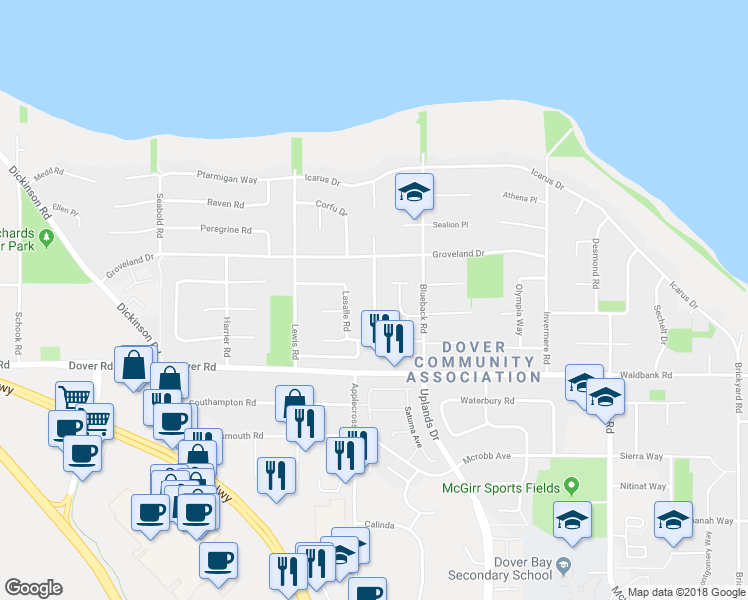 map of restaurants, bars, coffee shops, grocery stores, and more near 6337 Lasalle Road in Nanaimo