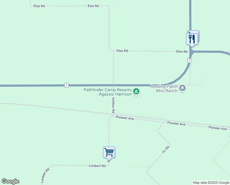 map of restaurants, bars, coffee shops, grocery stores, and more near 2170 Ashton Road in Agassiz