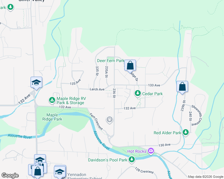 map of restaurants, bars, coffee shops, grocery stores, and more near 13277 236 Street in Maple Ridge