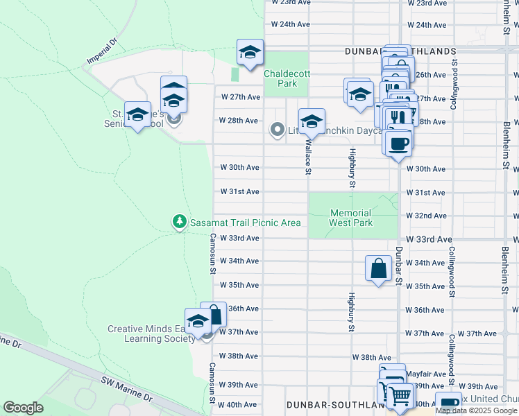 map of restaurants, bars, coffee shops, grocery stores, and more near 4777 Crown Street in Vancouver