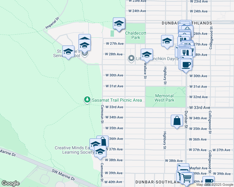 map of restaurants, bars, coffee shops, grocery stores, and more near 4027 West 32nd Avenue in Vancouver