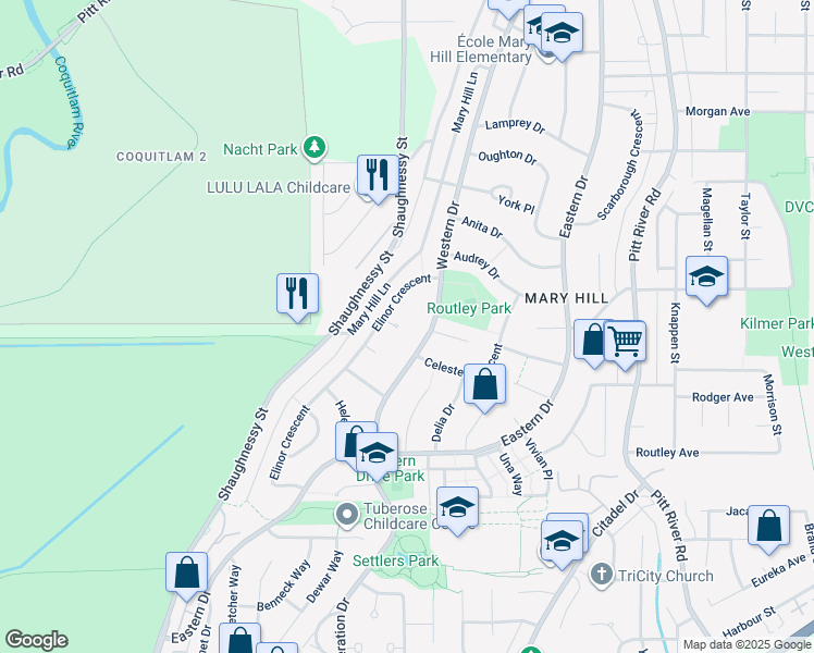 map of restaurants, bars, coffee shops, grocery stores, and more near 1455 Flora Place in Port Coquitlam