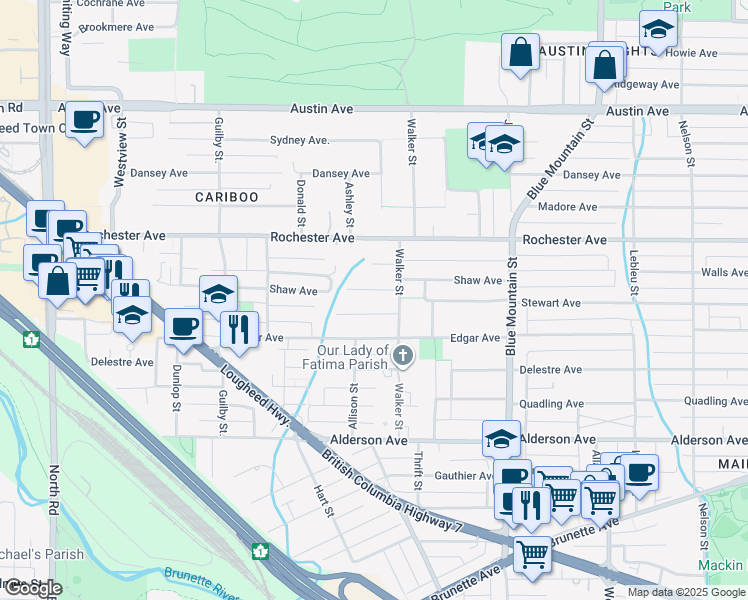 map of restaurants, bars, coffee shops, grocery stores, and more near 756 Shaw Avenue in Coquitlam