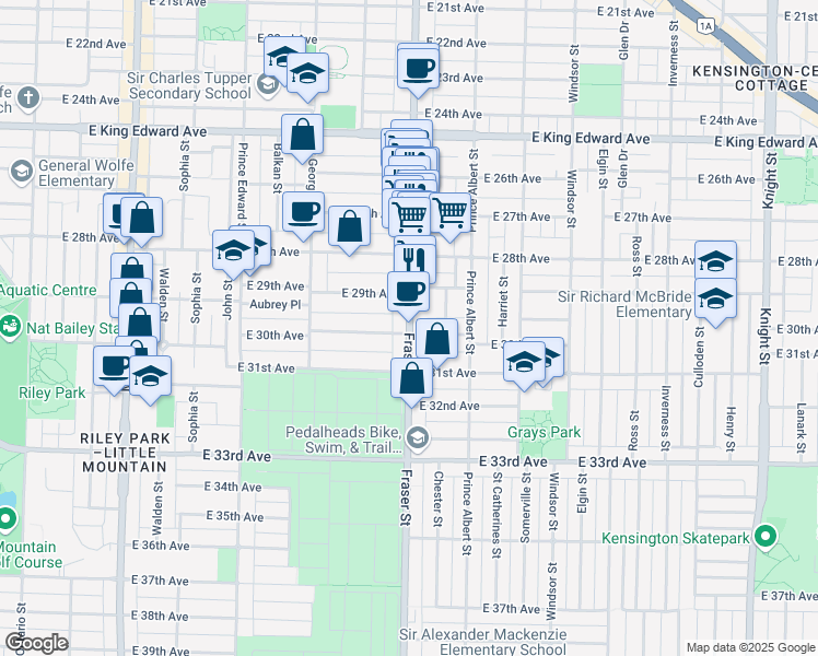 map of restaurants, bars, coffee shops, grocery stores, and more near in Vancouver