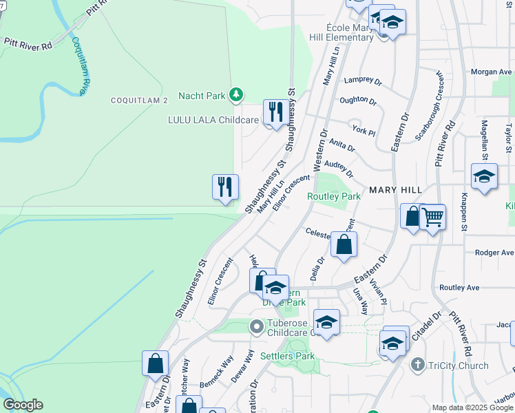 map of restaurants, bars, coffee shops, grocery stores, and more near 1558 Shaughnessy Street in Port Coquitlam