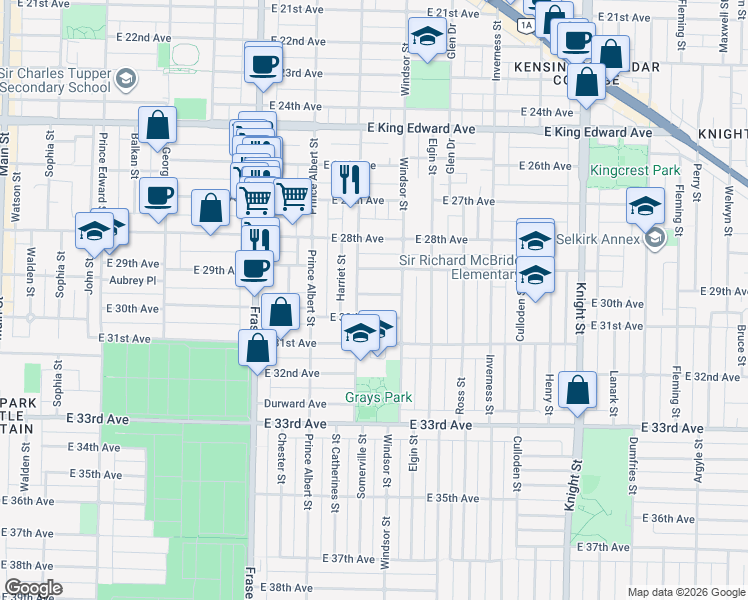 map of restaurants, bars, coffee shops, grocery stores, and more near 926 Ringwood Avenue in Vancouver