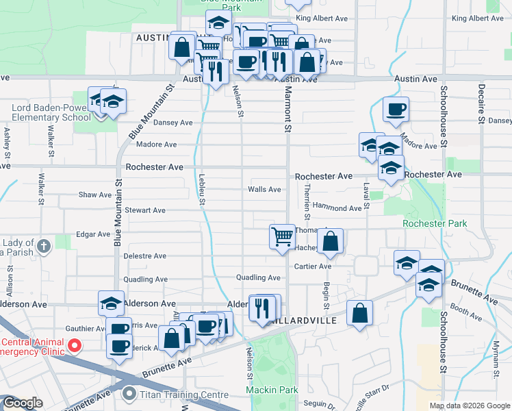 map of restaurants, bars, coffee shops, grocery stores, and more near 1041 Stewart Avenue in Coquitlam