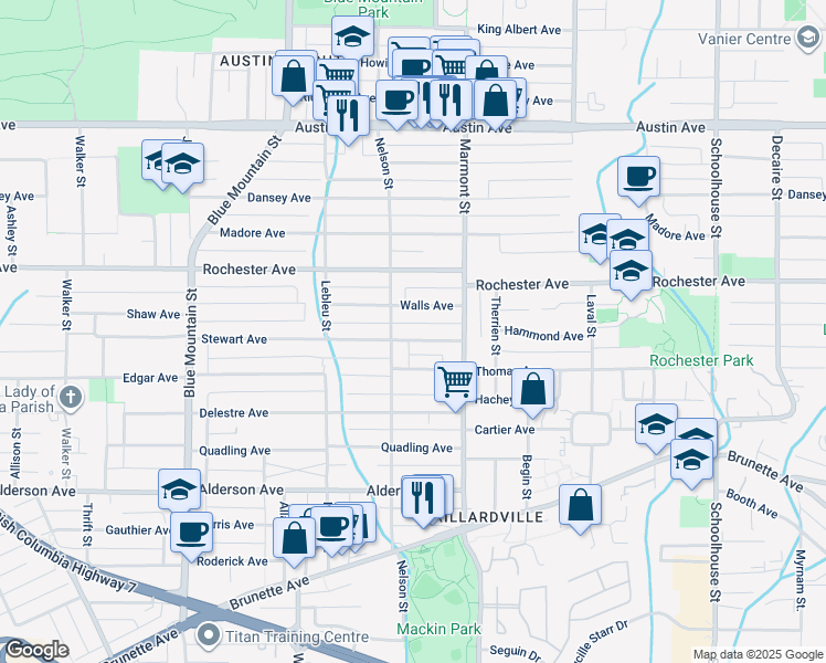 map of restaurants, bars, coffee shops, grocery stores, and more near 1041 Stewart Avenue in Coquitlam
