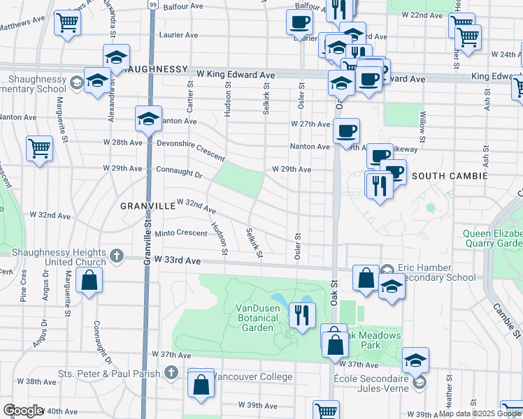 map of restaurants, bars, coffee shops, grocery stores, and more near 1188 Connaught Drive in Vancouver