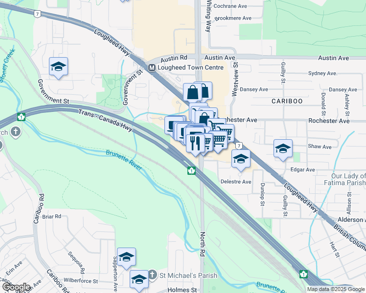 map of restaurants, bars, coffee shops, grocery stores, and more near 4501 North Road in Burnaby