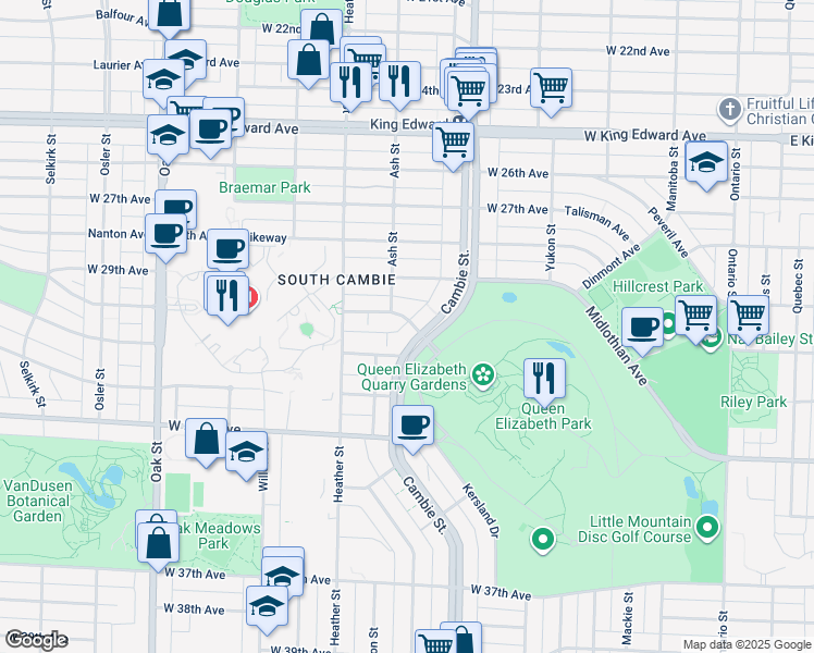 map of restaurants, bars, coffee shops, grocery stores, and more near 528 West 30th Avenue in Vancouver