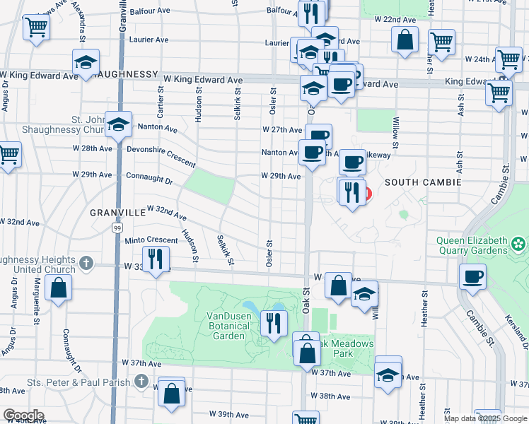 map of restaurants, bars, coffee shops, grocery stores, and more near 4669 Osler Street in Vancouver