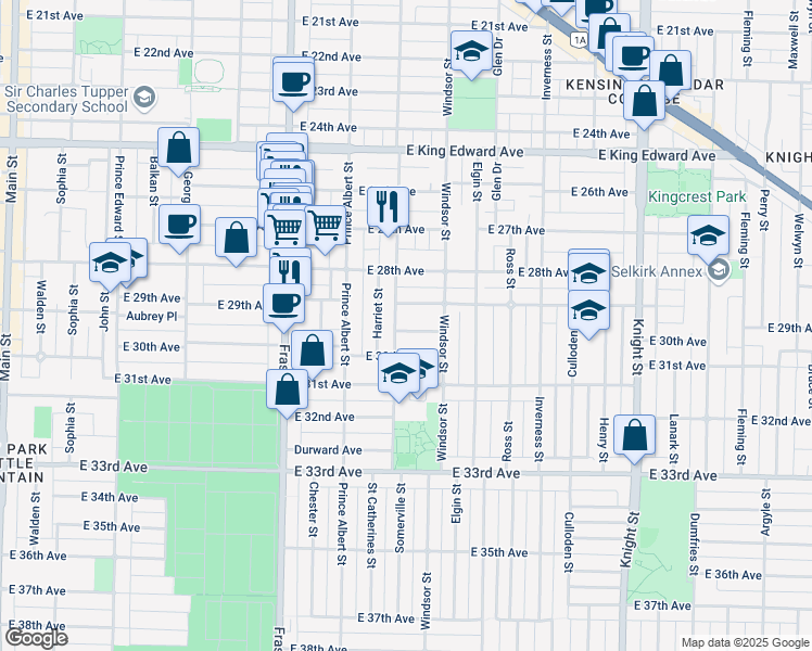 map of restaurants, bars, coffee shops, grocery stores, and more near 917 Ringwood Avenue in Vancouver