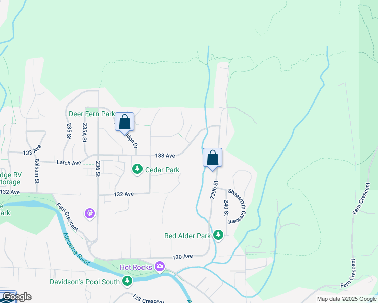 map of restaurants, bars, coffee shops, grocery stores, and more near 23852 133 Avenue in Maple Ridge