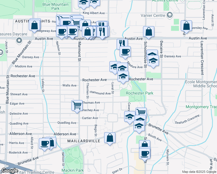 map of restaurants, bars, coffee shops, grocery stores, and more near 1150 Vanier Avenue in Coquitlam