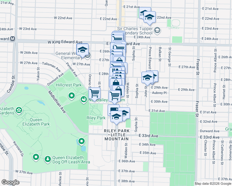 map of restaurants, bars, coffee shops, grocery stores, and more near 4515 Main Street in Vancouver
