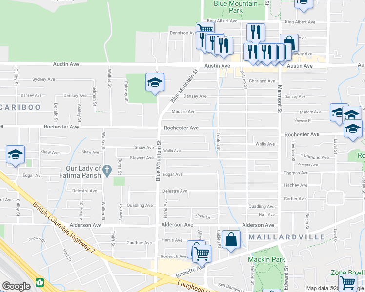 map of restaurants, bars, coffee shops, grocery stores, and more near 928 Walls Avenue in Coquitlam