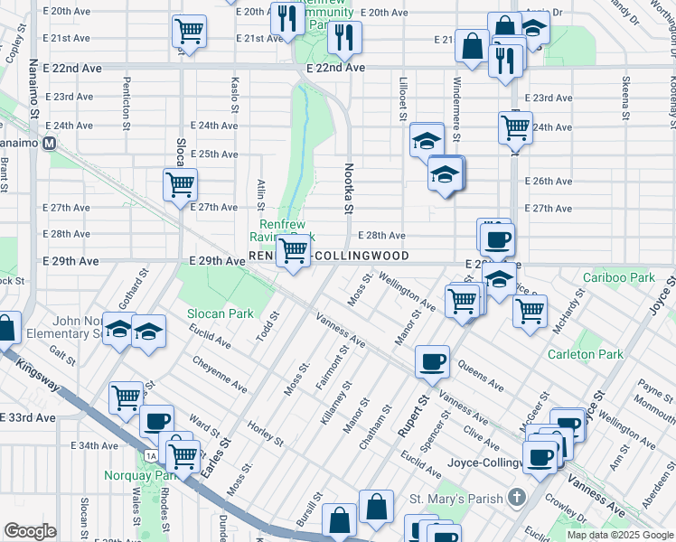 map of restaurants, bars, coffee shops, grocery stores, and more near in Vancouver