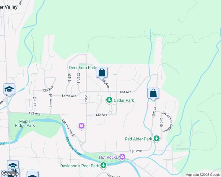 map of restaurants, bars, coffee shops, grocery stores, and more near 23745 Rock Ridge Drive in Maple Ridge