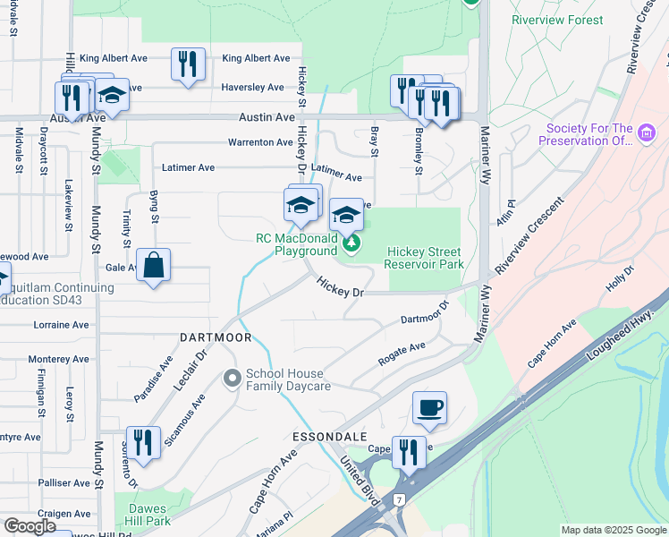 map of restaurants, bars, coffee shops, grocery stores, and more near 374 Balfour Drive in Coquitlam