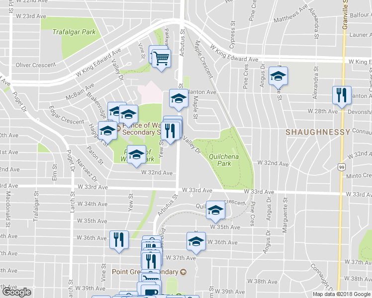 map of restaurants, bars, coffee shops, grocery stores, and more near in Vancouver