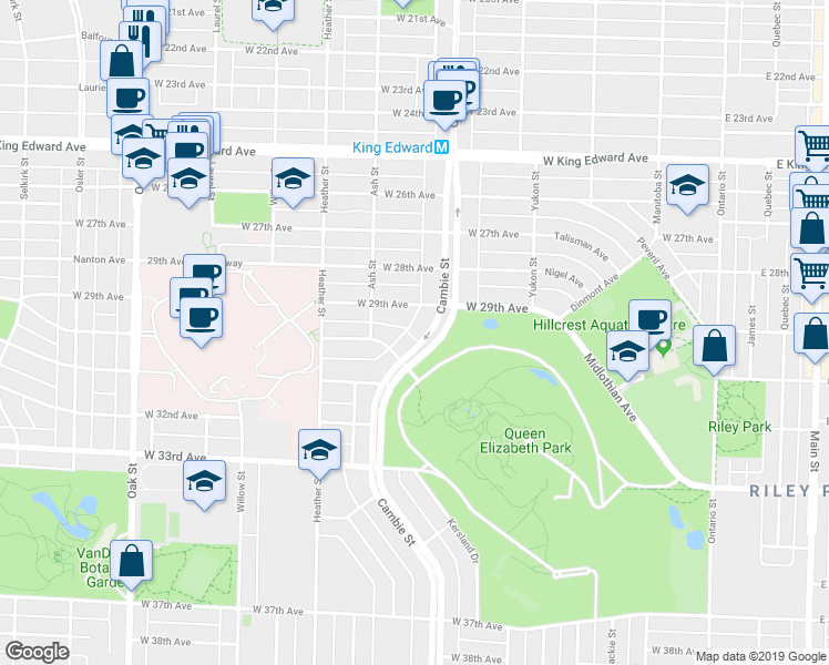 map of restaurants, bars, coffee shops, grocery stores, and more near in Vancouver