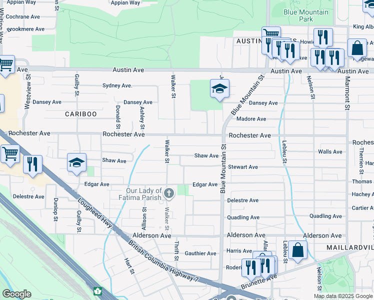 map of restaurants, bars, coffee shops, grocery stores, and more near 809 Shaw Avenue in Coquitlam