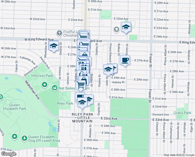 map of restaurants, bars, coffee shops, grocery stores, and more near 4487 Sophia Street in Vancouver