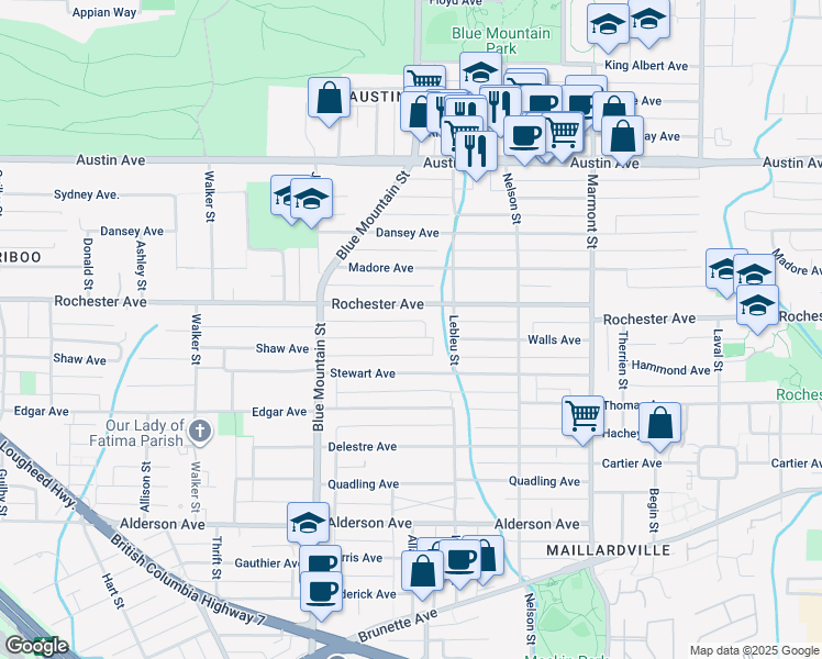map of restaurants, bars, coffee shops, grocery stores, and more near 947 Walls Avenue in Coquitlam