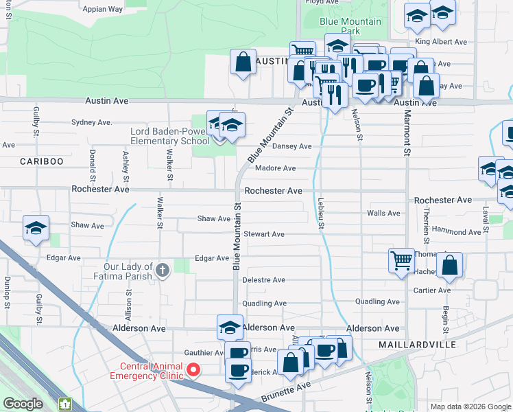 map of restaurants, bars, coffee shops, grocery stores, and more near 915 Walls Avenue in Coquitlam
