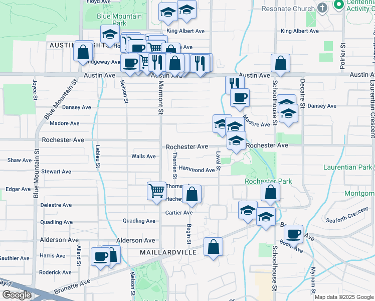 map of restaurants, bars, coffee shops, grocery stores, and more near 1122 Rochester Avenue in Coquitlam