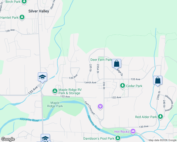 map of restaurants, bars, coffee shops, grocery stores, and more near 13345 235 Street in Maple Ridge