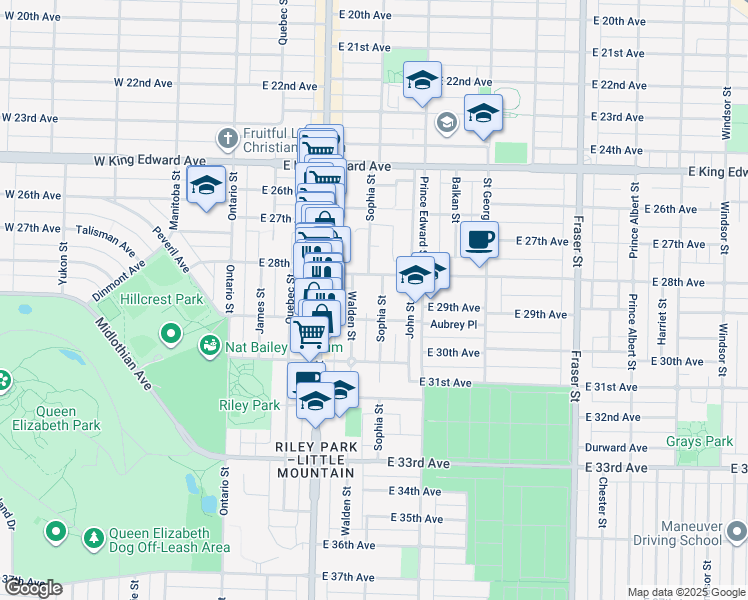 map of restaurants, bars, coffee shops, grocery stores, and more near 4461 Sophia Street in Vancouver