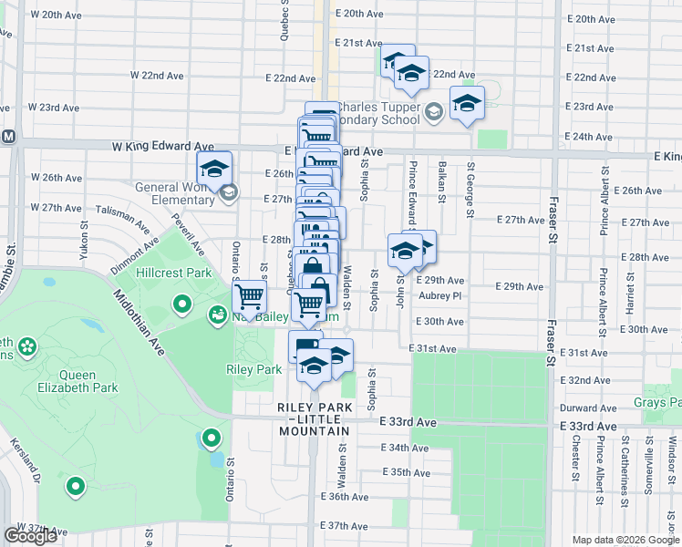 map of restaurants, bars, coffee shops, grocery stores, and more near 4463 Walden Street in Vancouver