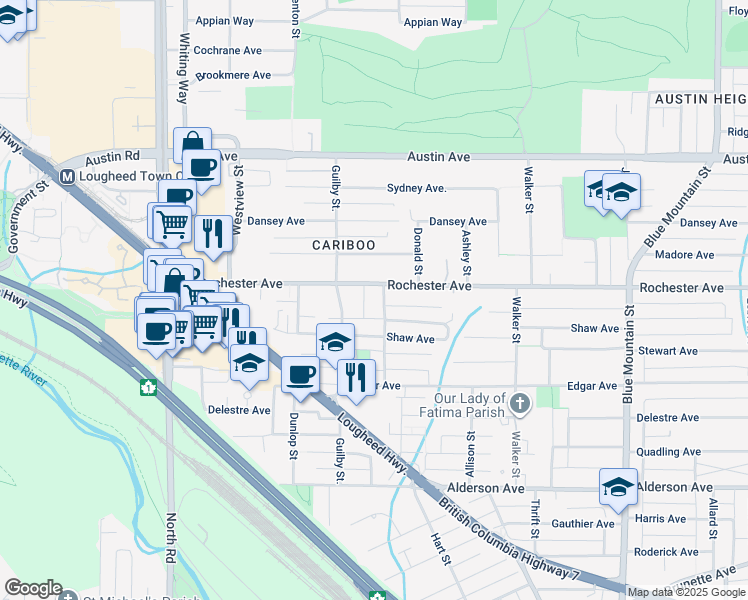 map of restaurants, bars, coffee shops, grocery stores, and more near in Coquitlam