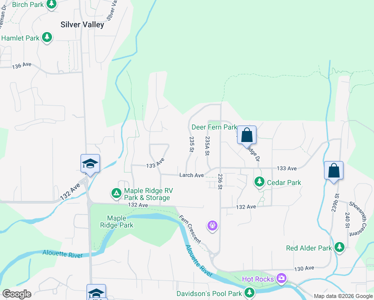 map of restaurants, bars, coffee shops, grocery stores, and more near 13345 235 Street in Maple Ridge