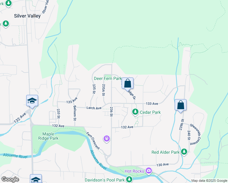 map of restaurants, bars, coffee shops, grocery stores, and more near 13346 236 Street in Maple Ridge