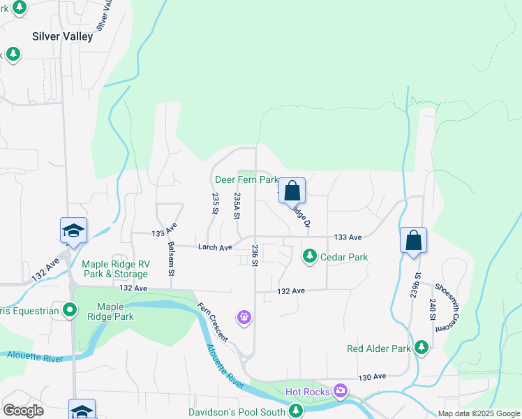 map of restaurants, bars, coffee shops, grocery stores, and more near 13346 236 Street in Maple Ridge