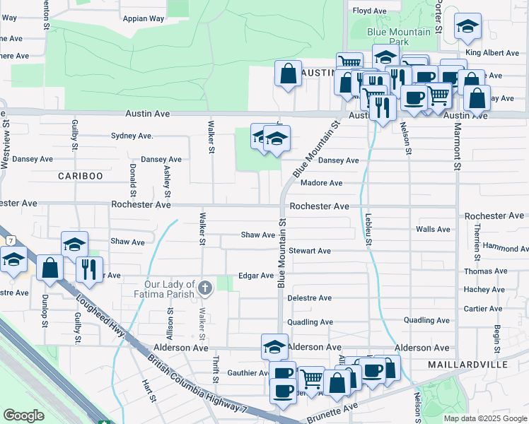 map of restaurants, bars, coffee shops, grocery stores, and more near 840 Rochester Avenue in Coquitlam