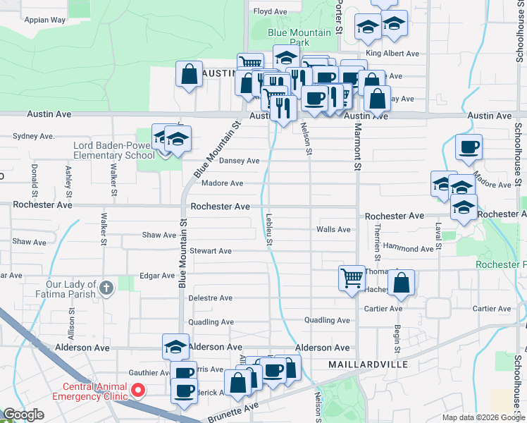 map of restaurants, bars, coffee shops, grocery stores, and more near 970 Rochester Avenue in Coquitlam