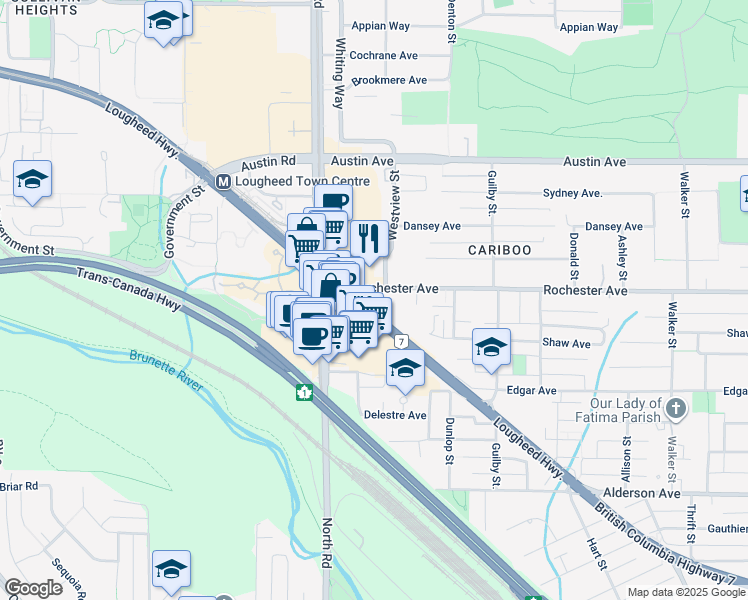 map of restaurants, bars, coffee shops, grocery stores, and more near 528 Rochester Avenue in Coquitlam