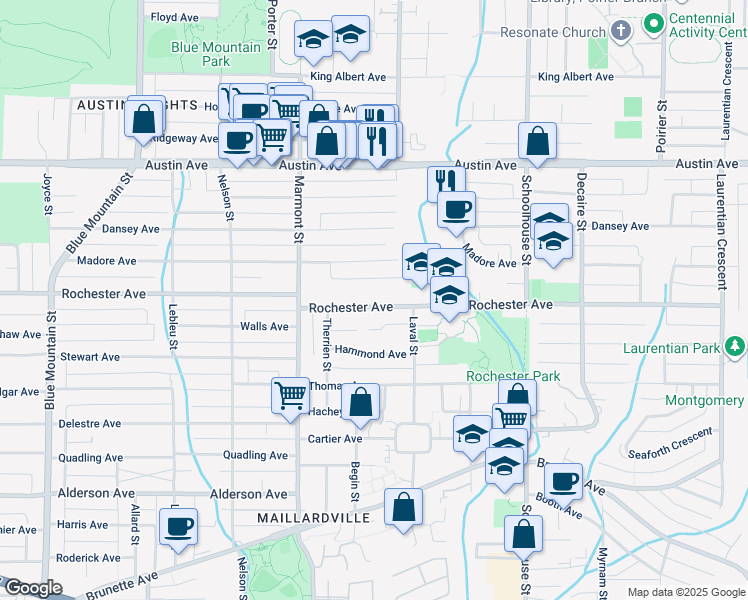 map of restaurants, bars, coffee shops, grocery stores, and more near 1139 Rochester Avenue in Coquitlam