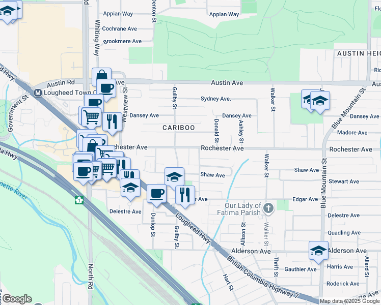 map of restaurants, bars, coffee shops, grocery stores, and more near 634 Rochester Avenue in Coquitlam