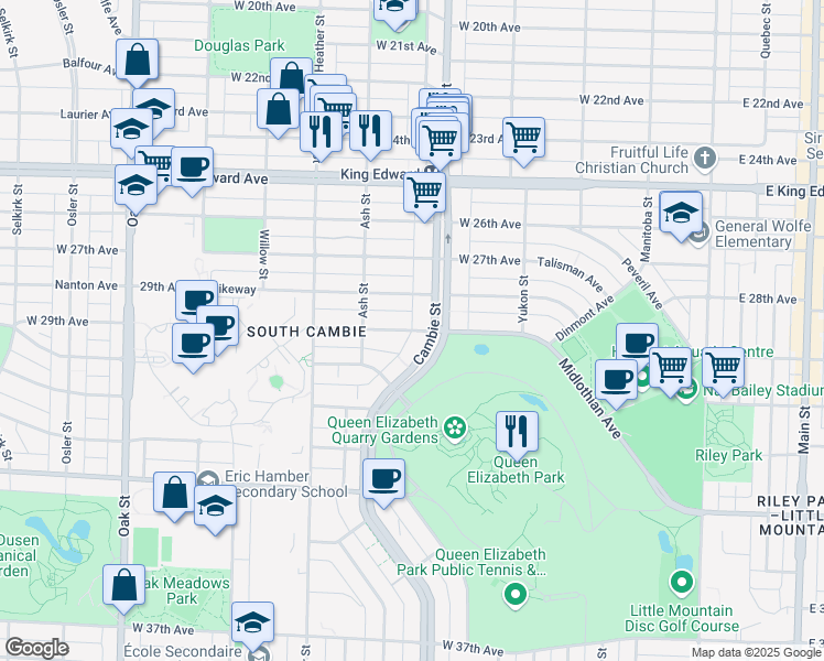 map of restaurants, bars, coffee shops, grocery stores, and more near 512 West 29th Avenue in Vancouver